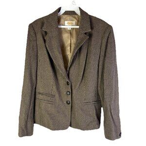 Vintage Y2K Wool Houndstooth Plaid Blazer Jacket Preppy Equestrian